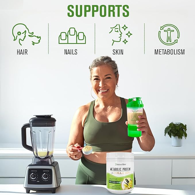 NaturalSlim Metabolic Protein Powder with Collagen Vanilla - Hydrolyzed Collagen Protein Powder for Hair, Skin, Bone, Joint, and Metabolism - Low Carb Meal Replacement Shake Mix - 17.6 oz