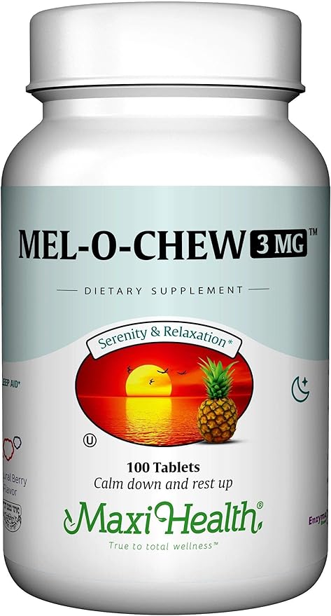 Maxi Health Chewable Melatonin, Kosher Berry Flavor, 3mg Melatonin for Adults or Teens, Natural Aid for Adults, Melatonin Chewables Alternative to Melatonin Gummies Higher 3 mg Dose, (100 Count)