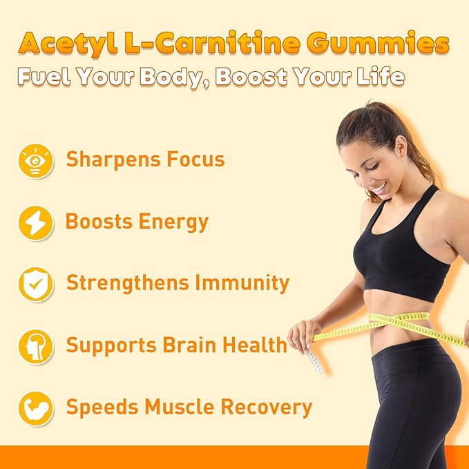2 Pack Acetyl L-Carnitine Gummies for Energy & Brain Function Support – Vegan, Non-GMO, Orange Flavor, 120 Count (60-Day Supply)