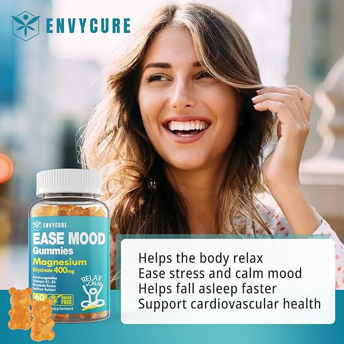 Sugar Free Magnesium Glycinate Gummies 400mg with Ashwagandha, B1, B3, Rhodiola Rosea & Saffron for Support Rest, Mood & Energy Calm Magnesium Gummies for Adults, Chewable Magnesium Supplement, 60Ct