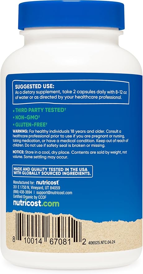 Nutricost Cordyceps Mushroom Capsules 1100mg, 90 Serv - CCOF Certified Made with Organic, Gluten Free, 550mg Per Capsule (180 Capsules)