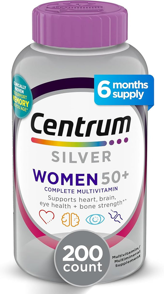 Centrum Silver Women's Multivitamin for Women 50 Plus, Multivitamin/Multimineral Supplement with Vitamin D3, B Vitamins, Non-GMO Ingredients, Supports Memory and Cognition in Older Adults - 200 Ct