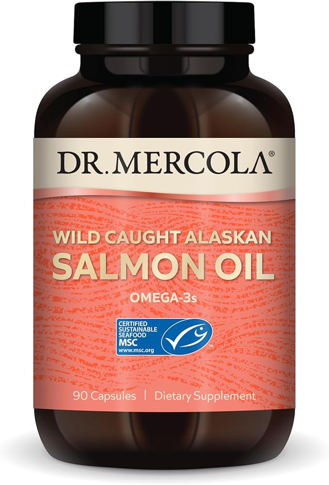 Dr. Mercola Wild Caught Alaskan Salmon Oil, 30 Servings (90 Capsules), Omega-3s, Dietary Supplement, Supports Healthy Brain & Cognitive Function, Non-GMO, MSC Certified