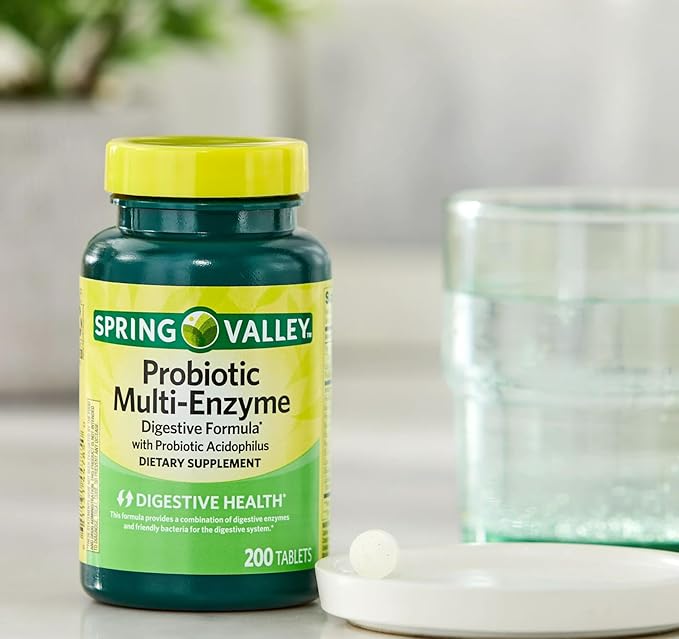 Spring Valley Probiotic Multi-Enzyme Digestive Formula Tablets, 200 ct - A Comprehensive Blend of Probiotics and Digestive Enzymes to Support Digestive Health. (Pack of 1) Includes a Gbz Ref Magnet