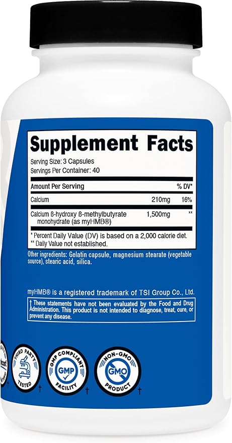 Nutricost myHMB Capsules 1,500MG Calcium HMB Per Serving, 120 Capsules, 40 Servings - Performance Line, Calcium B-Hydroxy B-Methylbutyrate Monohydrate