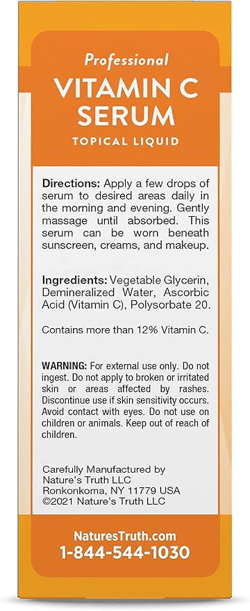 Nature's Truth Vitamin C Serum 2 oz | Oil For Face & Skin | Nourishing & Unscented