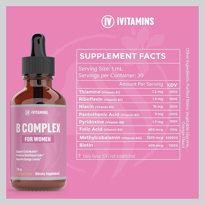 B Complex Vitamins for Women | Helps to Improve Brain Function, Digestion, Energy, & More | B Vitamins Complex for Women | Vitamin B Complex | B Complex Vitamins | B12 Complex | 1 fl oz