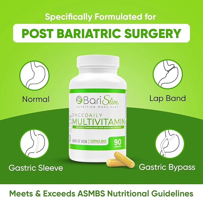 BariSlim Once Daily Bariatric Multivitamin Capsule - 45mg of Iron - Bariatric Vitamin & Supplement for Post Bariatric Surgery Including Gastric Bypass & Gastric Sleeve | 2 Pack (180 Day Supply)