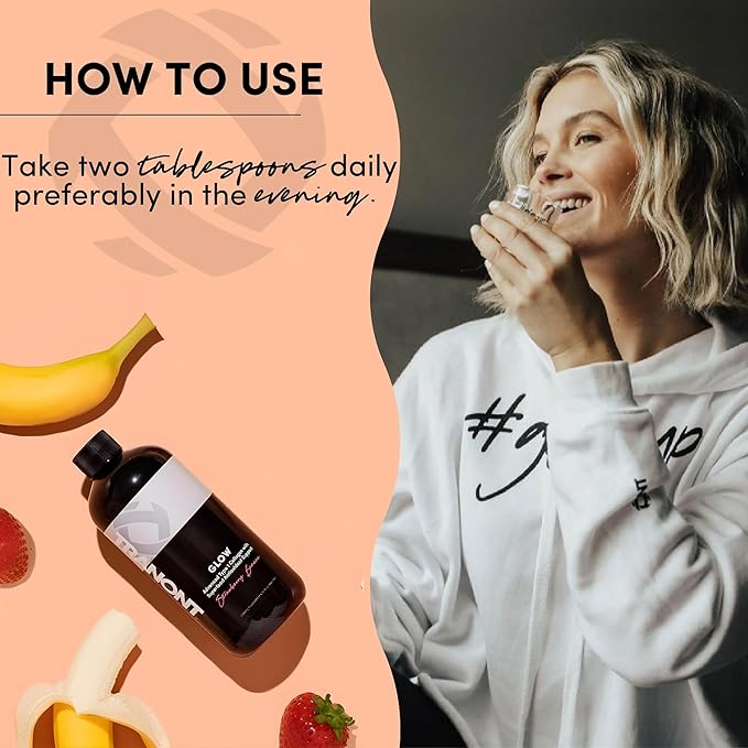 Tranont Glow | Strawberry Banana | Type 1 Collagen with Superfood Antioxidant Support | for Hair, Skin, Nails & Joints | Liquid Collagen with Hyaluronic Acid & Peptides | 15 Fl Oz