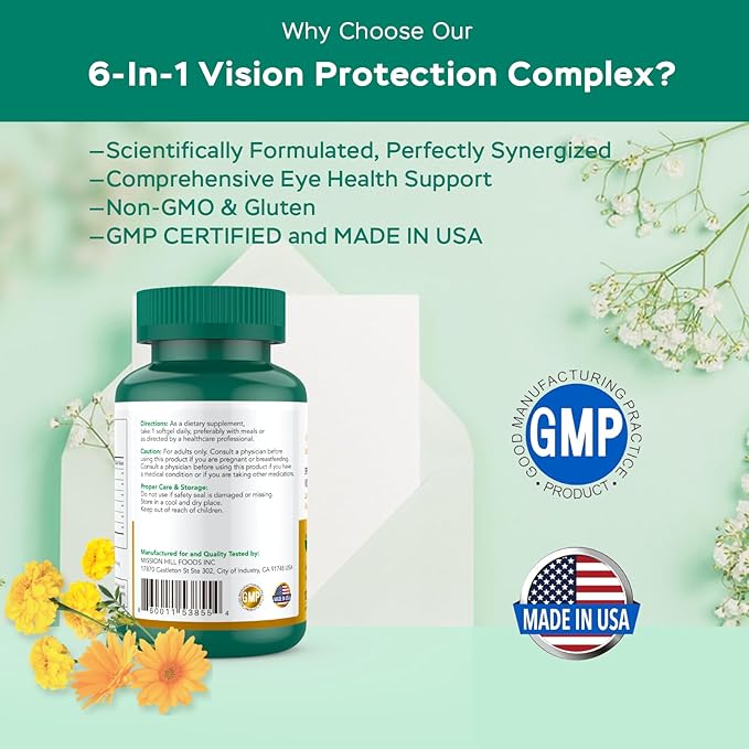 Lutein and Zeaxanthin Supplements - 6 in 1 Vision Protection Complex with Lutein, Zeaxanthin, Astaxanthin, Crocin, Vitamin C & E, 120 Softgels, Non-GMO, Gluten-Free, Supports Eye Health