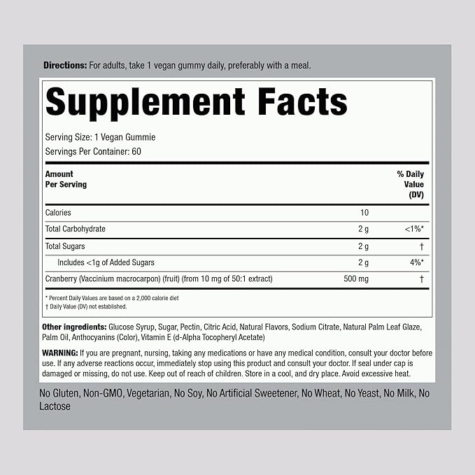 Piping Rock Cranberry Gummies | 60 Count | Cranberry Mango Flavor | Cleansing Supplement | Vegan Gummy | Non-GMO, Gluten Free