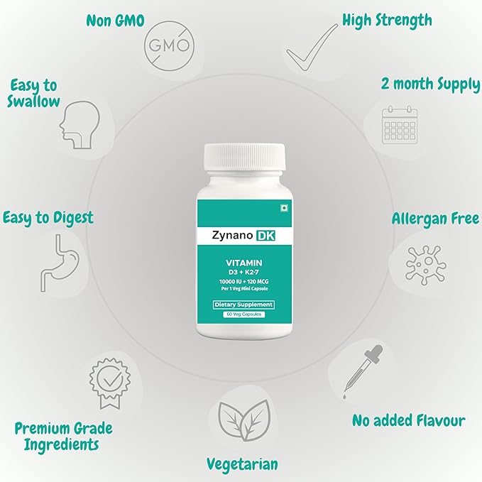 DK | Vegan Vitamin D3 10000 IU, Vitamin K2 120 Mcg with MCT Powder, Vegan Vitamin D3 K2 Supplement - 60 Cap