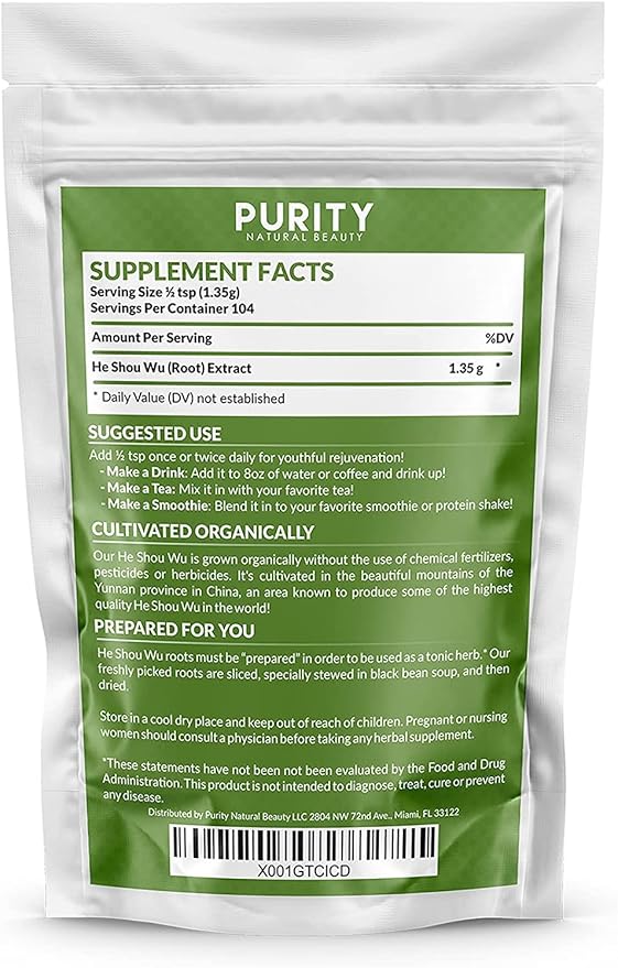 Certified Organic He Shou Wu - Large 5oz Bag of 30:1 Concentrated-Fo-ti - Organic Foti Extract- Fo ti He Shou Wu Organic (Pack of 3-15 Ounces)