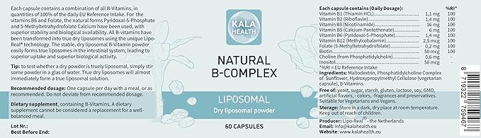 KALA HEALTH Natural Liposomal B Complex Capsules with All 6 Important B Vitamins (60)