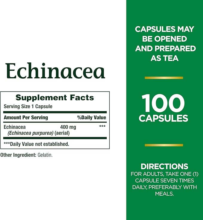 Echinacea by Nature's Bounty, Herbal Supplement, Supports Immune Health, 400mg, 100 Capsules