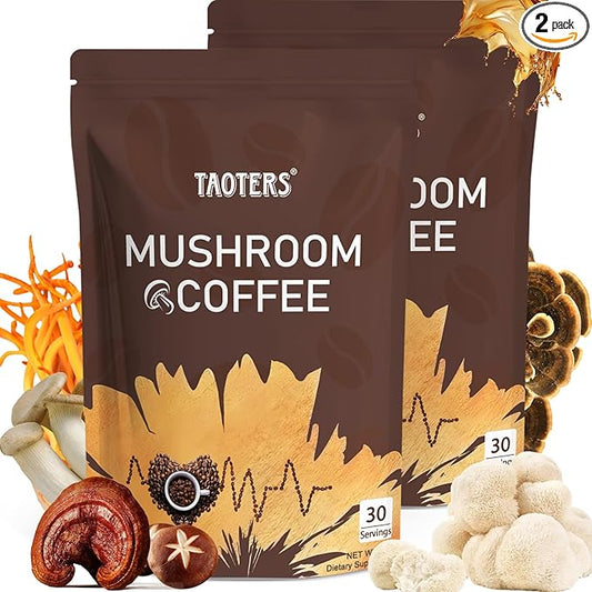 Mushroom Coffee Organic | Enhanced Focus, Boosted Immunity, Improved Energy | 6 Adaptogenic Mushrooms: Cordyceps, Reishi, King Trumpet, Shiitake, Lion's Mane & Turkey Tail | 2 Pack