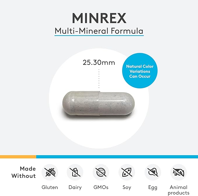XYMOGEN Calcium, Magnesium Zinc MinRex Multi-Mineral Supplements - with Iodine, Selenium and Potasium to Support Mineral Repletion + Sports Nutrition (120 Soy, Gluten and Dairy-Free Capsules)