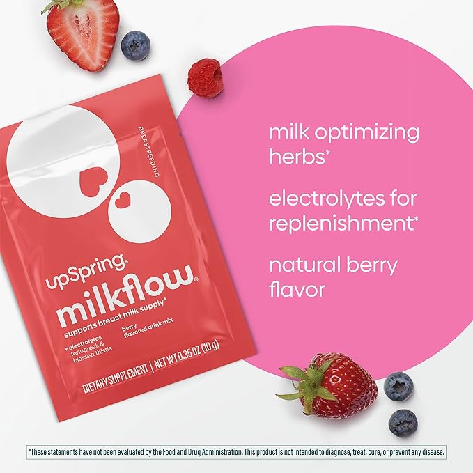UpSpring Milkflow Electrolyte Breastfeeding Supplement Drink Mixes with Fenugreek & Moringa | Berry & Blueberry Acai Flavors | Lactation Supplements to Support Breast Milk Supply*