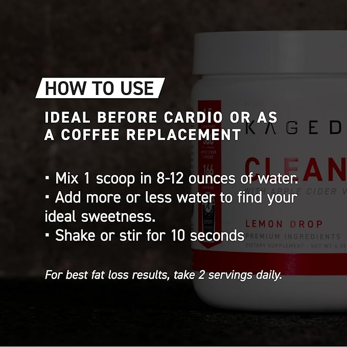 Kaged Thermogenic Powder Clean Burn Strawberry Lemonade Men & Women Weight Management Supplement Organic Caffeine Apple Cider Vinegar 30 Servings