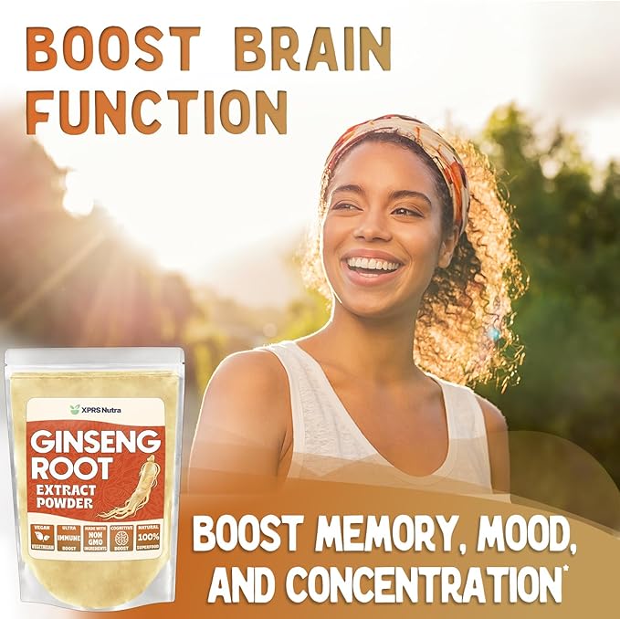 XPRS Nutra Ginseng Root Extract Powder - Ginseng Powder Supports Cognitive Function, Physical Performance, and Immune System - Vegan Friendly Panax Ginseng in Powder Form (8 Ounce)