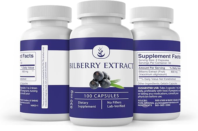Pure Original Ingredients Bilberry Extract, (100 Capsules) Always Pure, No Additives Or Fillers, Lab Verified