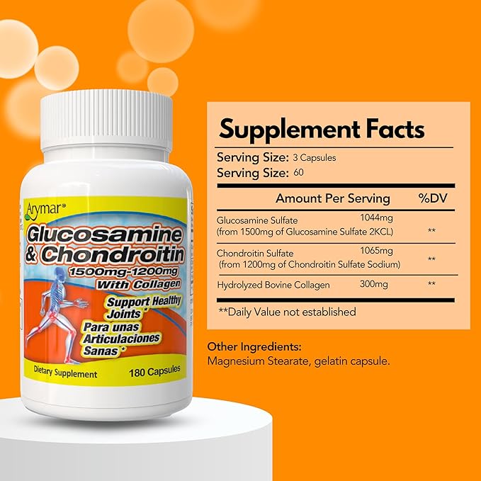 ARYMAR Glucosamine & Chondroitin with Collagen, Supports Joint Health (180 Capsules/Pack of 1)