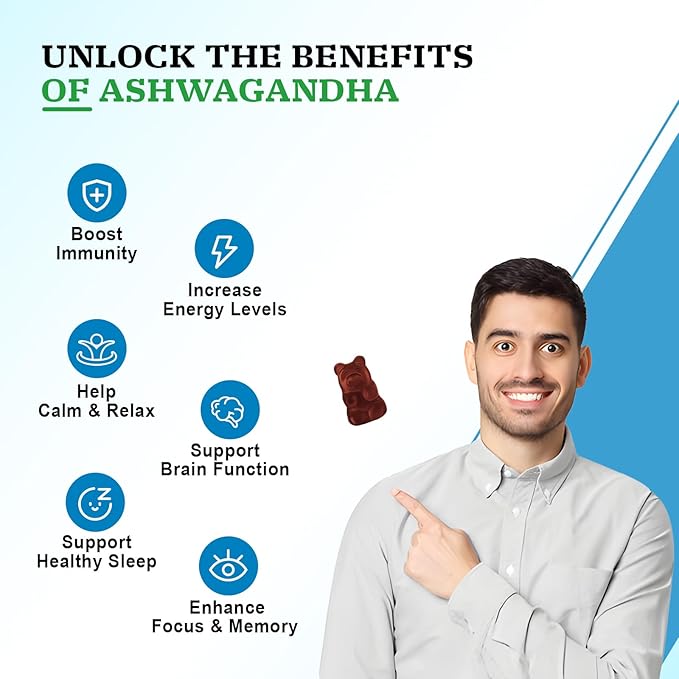 Ashwagandha Gummies for Women & Men, Ashwagandha Supplements for Calm Mood & Increased Energy, Non-GMO, Gluten-Free, Vegan 60ct