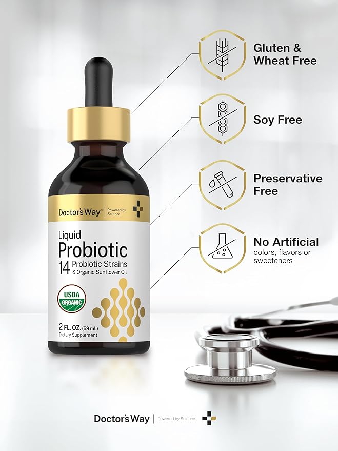 Doctor's Way Liquid Probiotic | 2 fl oz | 14 Probiotic Strains with Organic Sunflower Oil | Non-GMO Supplement