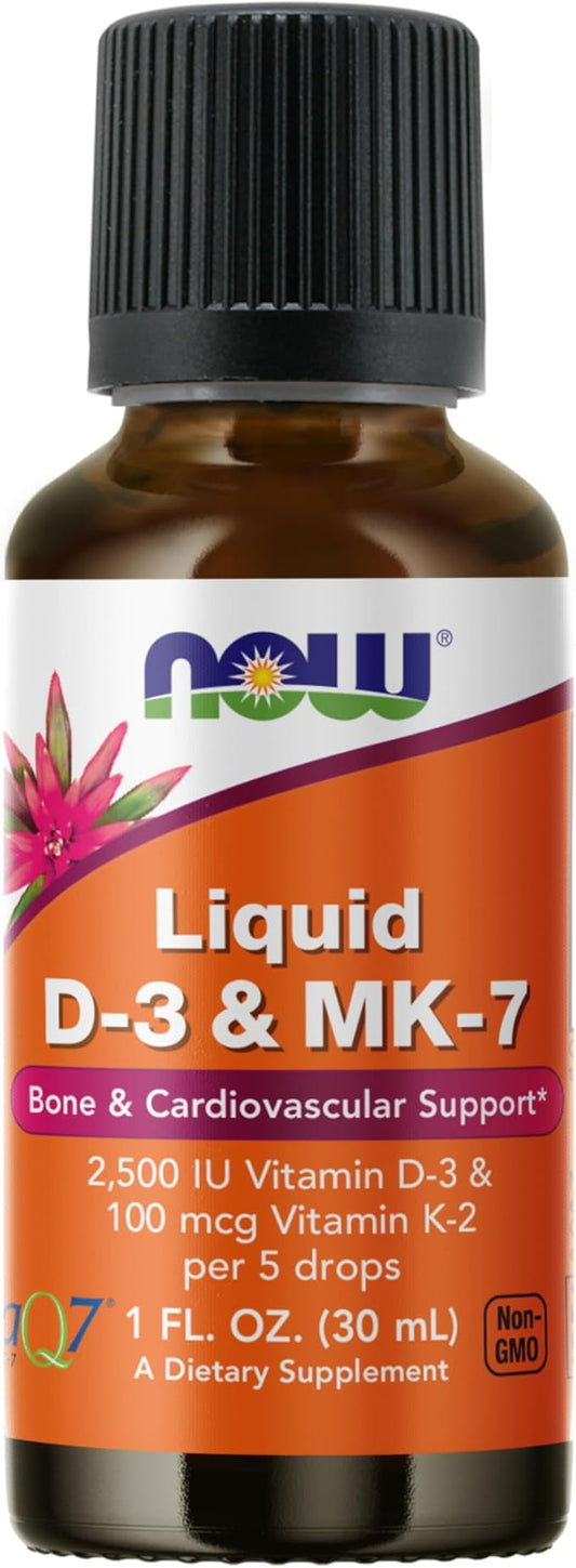 NOW Foods Supplements, Liquid D-3 & MK-7 with 2,500 IU Vitamin D-3 & 100 mcg Vitamin K-2 per 5 drops, 1-Ounce