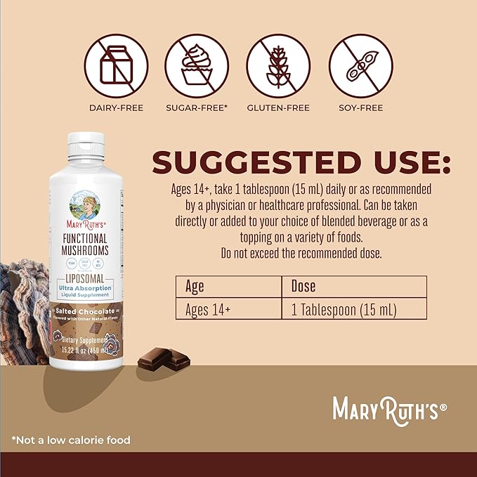 MaryRuth Organics Mushroom, Mushroom Supplement, Mushroom Liquid Vitamin, Reishi Mushroom Supplement for Immune Support, Turkey Tail Vitamin for Stress Relief, Vegan, Non-GMO, Gluten Free, 15.22 Fl Oz