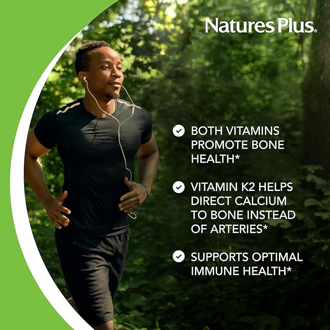 Natures Plus Vitamins D3 & K2-90 Tablets - Promotes Bone Support, Immune Function, Cardiovascular Health & Mood Balance - Vegetarian, Gluten Free - 90 Servings