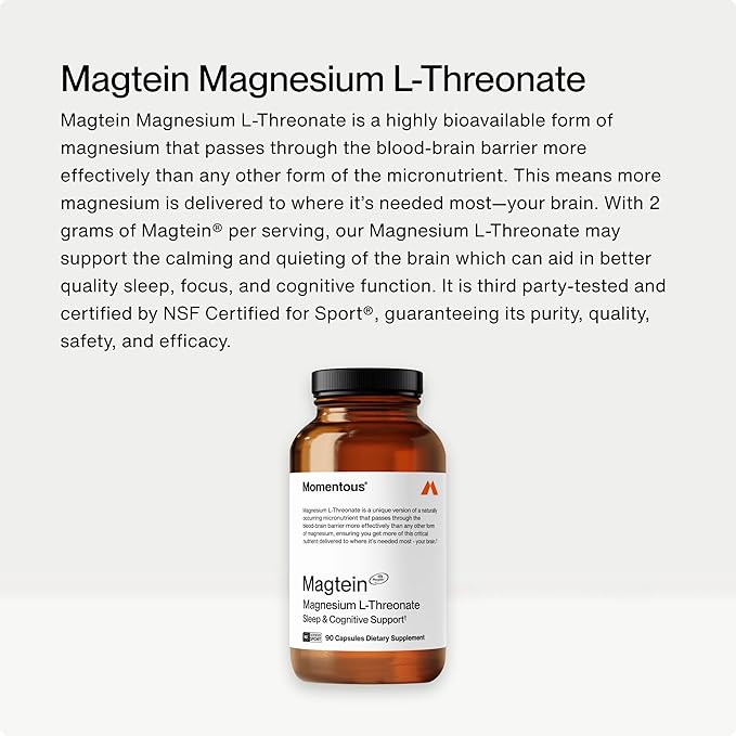 Momentous Magtein Magnesium L-Threonate 145mg - Magnesium Threonate Supplement for Cognitive Function & Rest Support, 30 Servings (Package May Vary)
