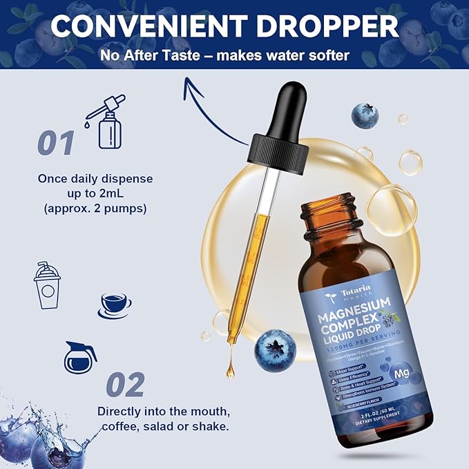 Magnesium Glycinate Liquid Drop 21 in 1 Magnesium Complex with Vitamin D3,K2,B6 & B12 Plus L-Theanine Omega-3 Sea Moss Extract for Energy,Sleep,Joint,Heart Health Sugar Free 2 Fl Oz (Pack of 2)