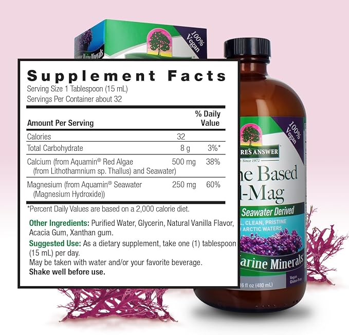 Nature's Answer Marine Based Calcium Magnesium, Vanilla Cream, 16-Ounce | Natural Immune Support | Maintains Healthy Bones | Promote Heart Health | Muscular Function Support