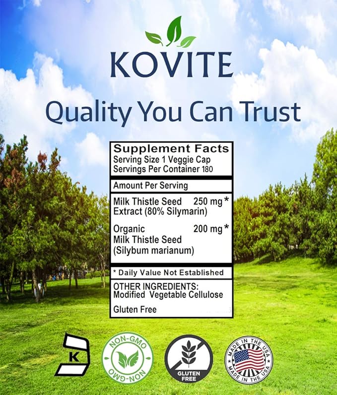 Milk Thistle Standardized 80% Silymarin - Kosher - 180 Vegetable Capsules