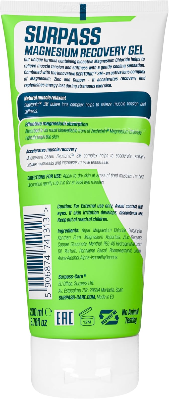 Surpass Professional Magnesium Menthol Gel for Athletes | Muscle Cooling Effect | Boosts Post-Activity Recovery & Performance | Helps Prevent Cramps | High-Absorption Topical Magnesium (6.76oz)