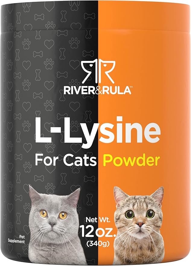 Horbäach L-Lysine Powder for Cats 500mg | 12oz | Cat Health Supplement | Non-GMO, Vegetarian Formula | by River & RULA