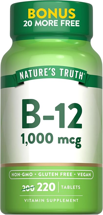 Nature's Truth Vitamin B12 Tablets | 1000 mcg | 220 Count | Vegan, Non-GMO & Gluten Free Supplement