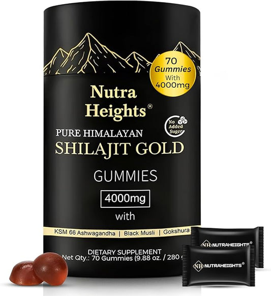 Himalayan Shilajit Gummies Gold – No Added Sugar – Ashwagandha, Gokshura, Fulvic Acid & 85+ Trace Minerals – Natural Supplement for Men & Women – 70 Vegan Gummies – Non-GMO & Organic