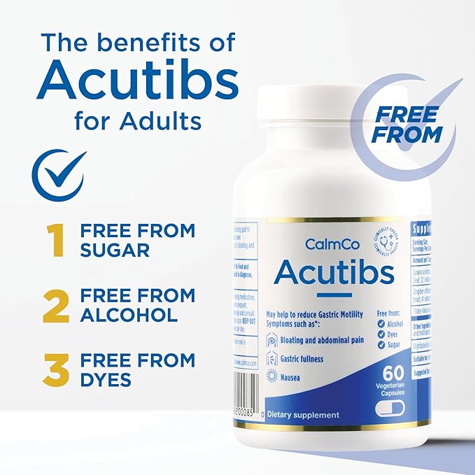 Acutibs Vegan Capsules - Natural Digestive Aid with Artichoke & Ginger Extracts for Gastric Discomfort Relief, Nausea, Bloating & Abdominal Pain, Helps Ease IBS and Reduce Gut Inflammation, 60 Count
