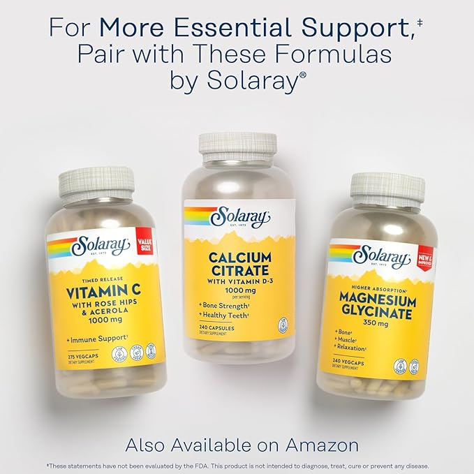 Solaray Calcium Citrate w/Vitamin D3 1000mg, Healthy Bones & Teeth, Heart, Muscle & Nerve Support, 60 Serv, 240 VegCaps