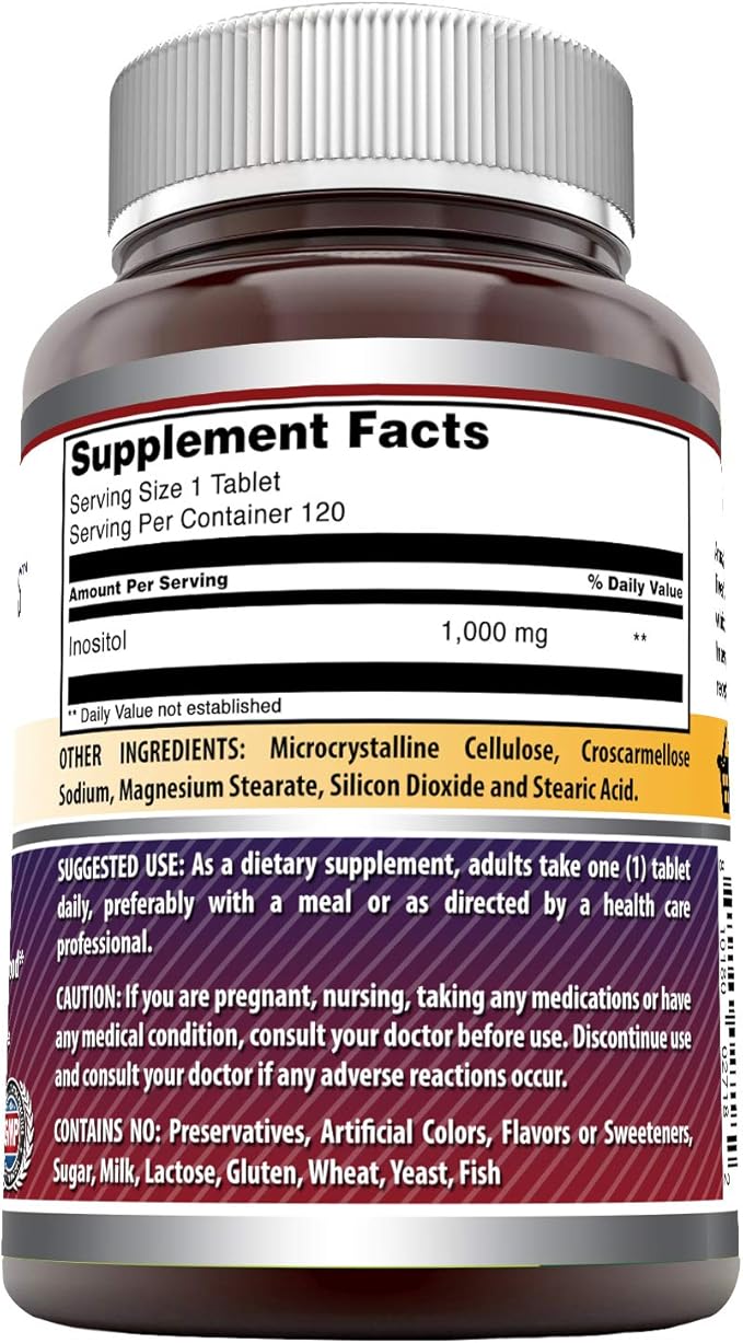 Amazing Formulas Inositol - 1000 Mg, Tablets - Promotes Reproductive Health - Reduces Stress & Promotes Healthy Mood - Promotes Circulation & Liver Function (120 Count (Pack of 2))