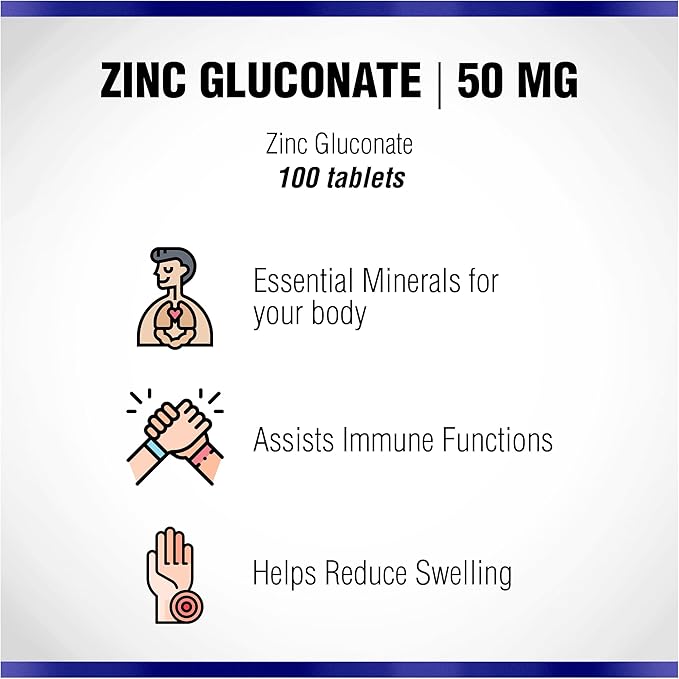 Natural Systems Zinc Gluconate 50 mg - Supports Your Immune System - Helps Bone and Muscle Strength - Elemental Minerals for Your Diet - Great Nutrition Supplement