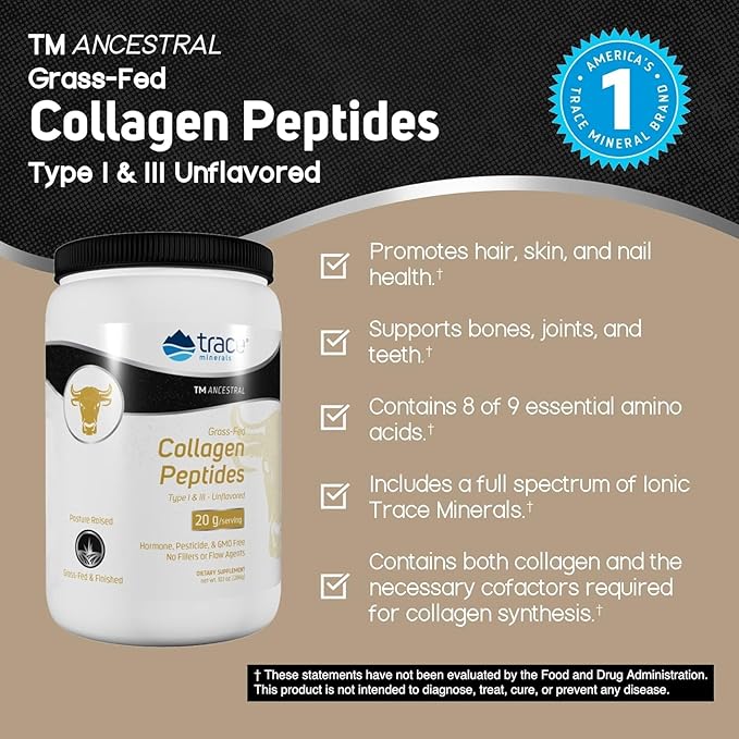 Trace Minerals Collagen Peptides - Healthy Bone & Joint Support - Collagen Supplement Aids Strong Hair, Nails & Skin - Powder Supplement Supports Gut Health - Unflavored, 286g (14 Servings)