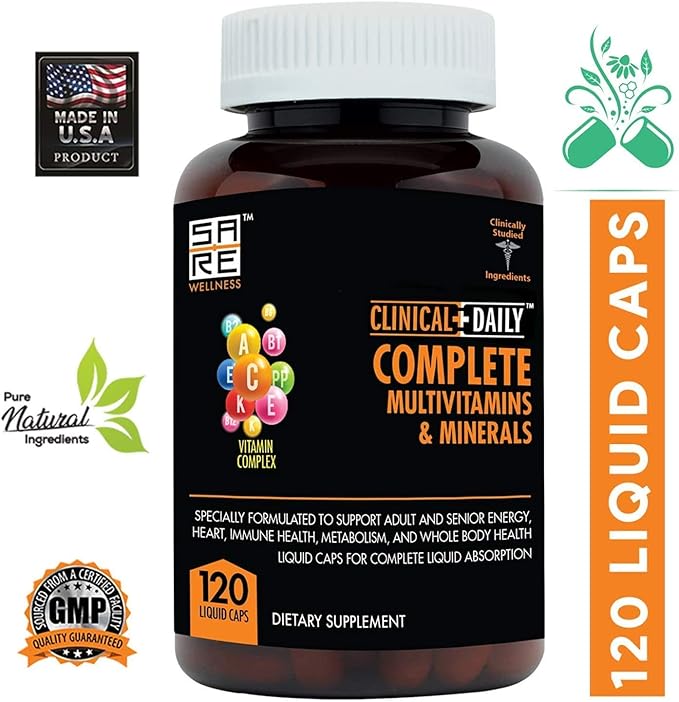 Clinical Daily Complete Whole Food Multivitamin Supplement for Women & Men - Complete Liquid Vitamin Absorption! 42 Superfood Fruits Vegetables - Young Adult to Senior - 120 Liquid Capsules