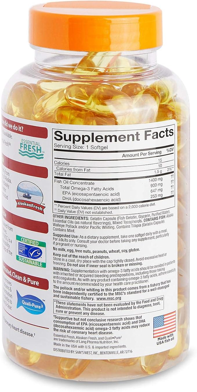 Member's Mark - Omega 3, Fish Oil 1400 mg (900 mg EPA/DHA), Enteric Coated, 150 Softgels