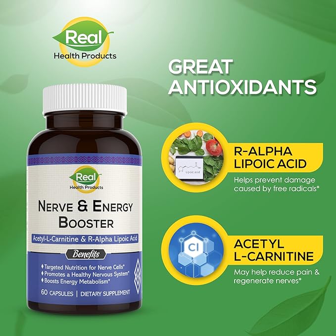 Acetyl L-carnitine 1000mg & R-Alpha Lipoic Acid 300mg Capsules - Nerve & Energy Booster Ala Supplement & Carnitine Supplement - Cardiovascular, Cognitive Function & Antioxidant Support