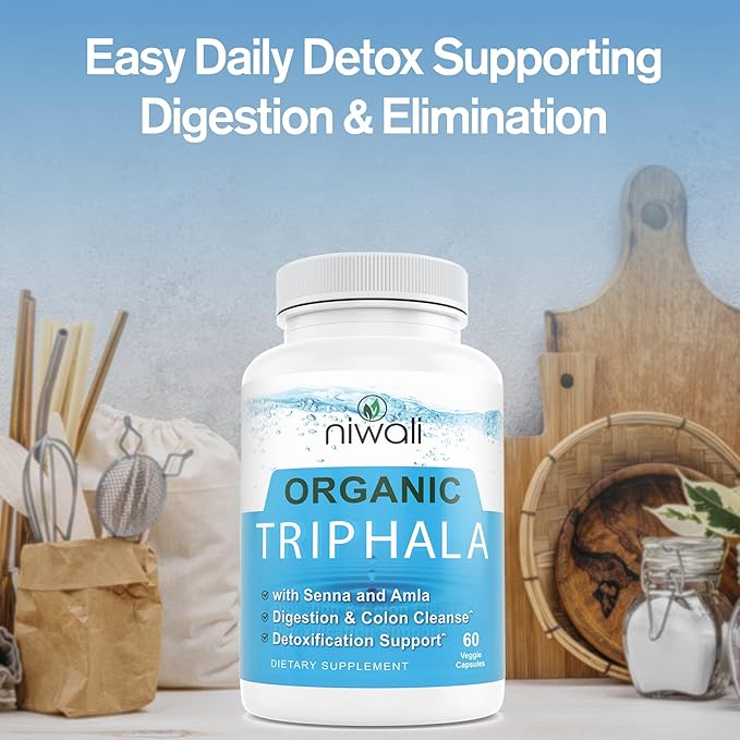 Triphala Capsules for Gut Health - 60 Counts | Organic Triphala Supplement | Digestion, Colon Cleanser & Detox, Immune System Support | USDA Certified Organic | Adaptogen Non-GMO