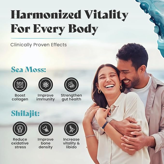 Pure Himalayan Shilajit & Irish Sea Moss Liquid Drops, 85+ Trace Minerals, 60% Fulvic Acid in Great Tasting Mocha Flavor. High Grade Healing Boosts Vitality, Productivity & Collagen