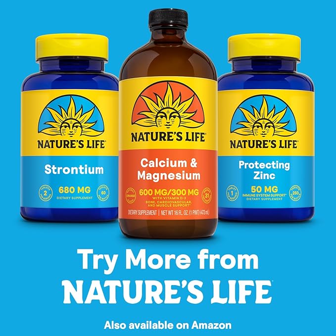 NATURE'S LIFE Liquid Calcium Magnesium Supplement with Vitamin D 3 - Bone Health, Muscle, Heart Health and Immune Support - Natural Orange Flavor, 60-Day Guarantee, Lab Verified, 31 Servings, 16 FL OZ